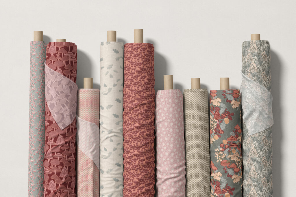 A day in the woods - Autumn sunset fabric roll mockup