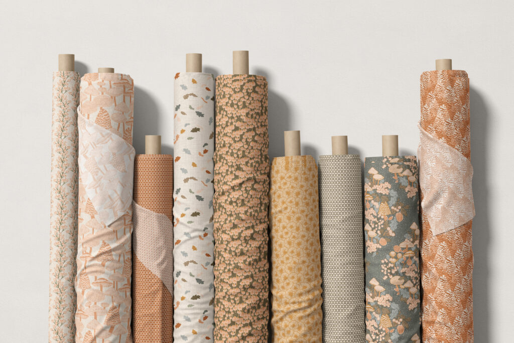 A day in the woods - Golden morning fabric roll mockup
