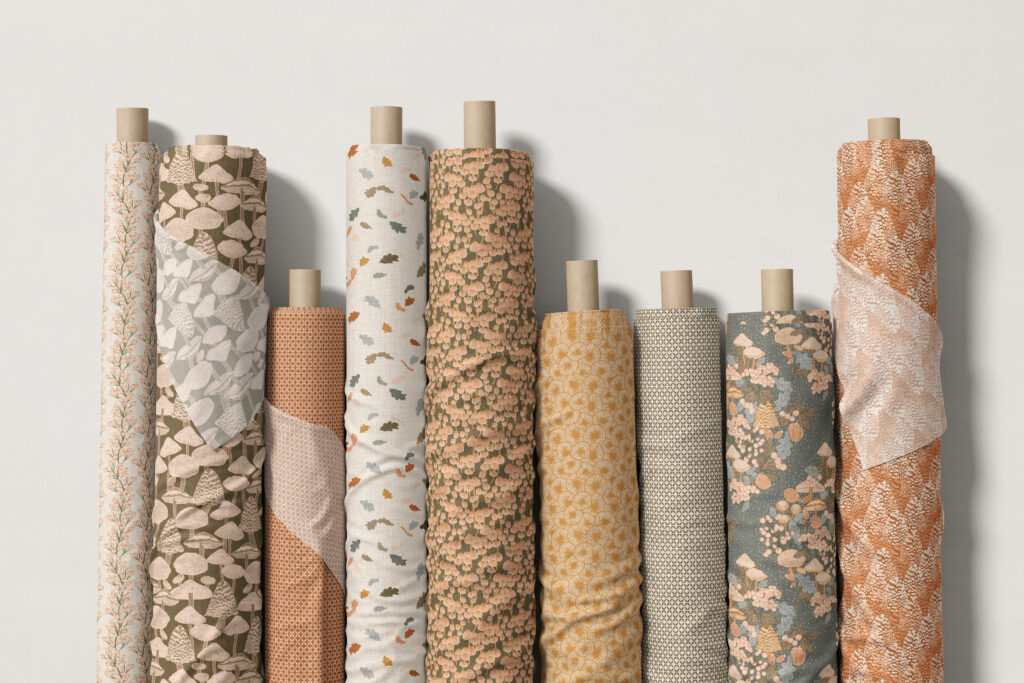 A day in the woods - Golden morning fabric roll mockup