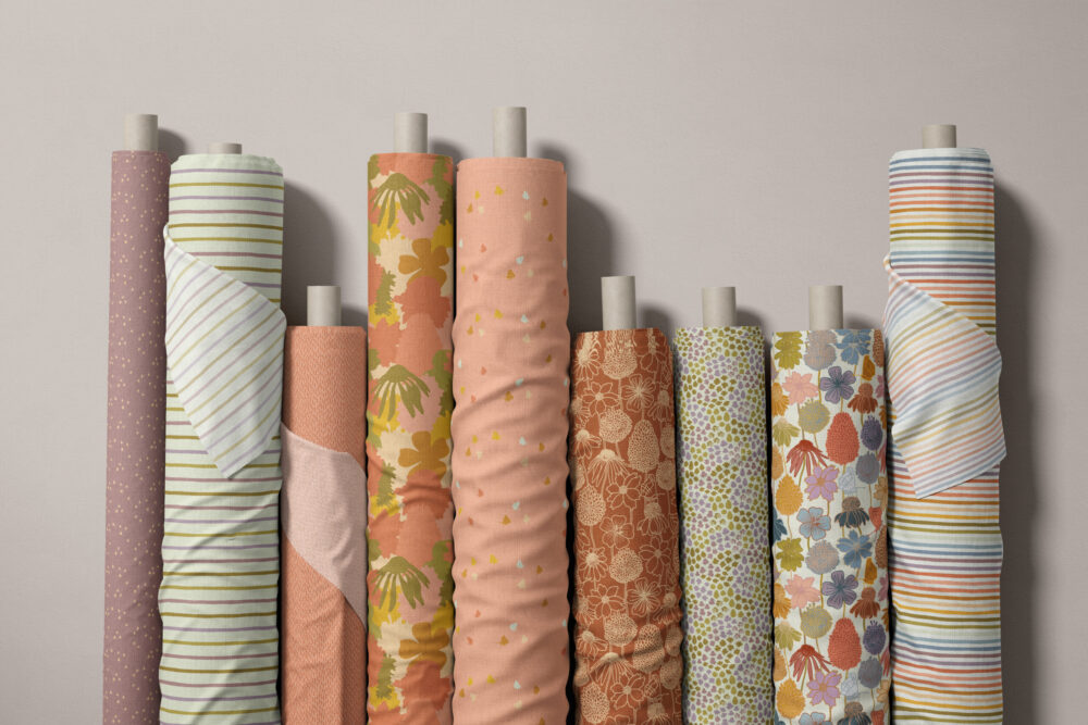 July flowers multicolor fabric rolls, fabric collection by Atelier Danielle