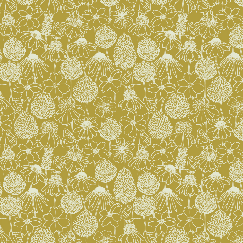 July flowers - Light olive Lisa's Garden: July flowers fabric collection by Atelier Danielle