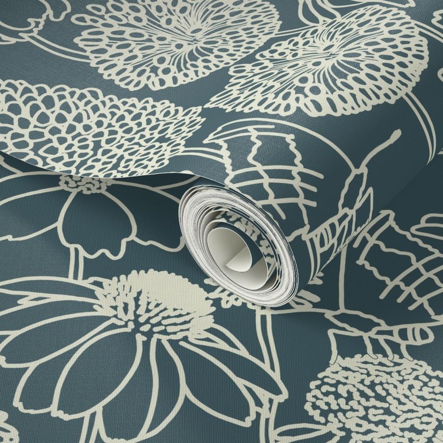 July flowers fabric collection - Spoonflower Wallpaper mockup