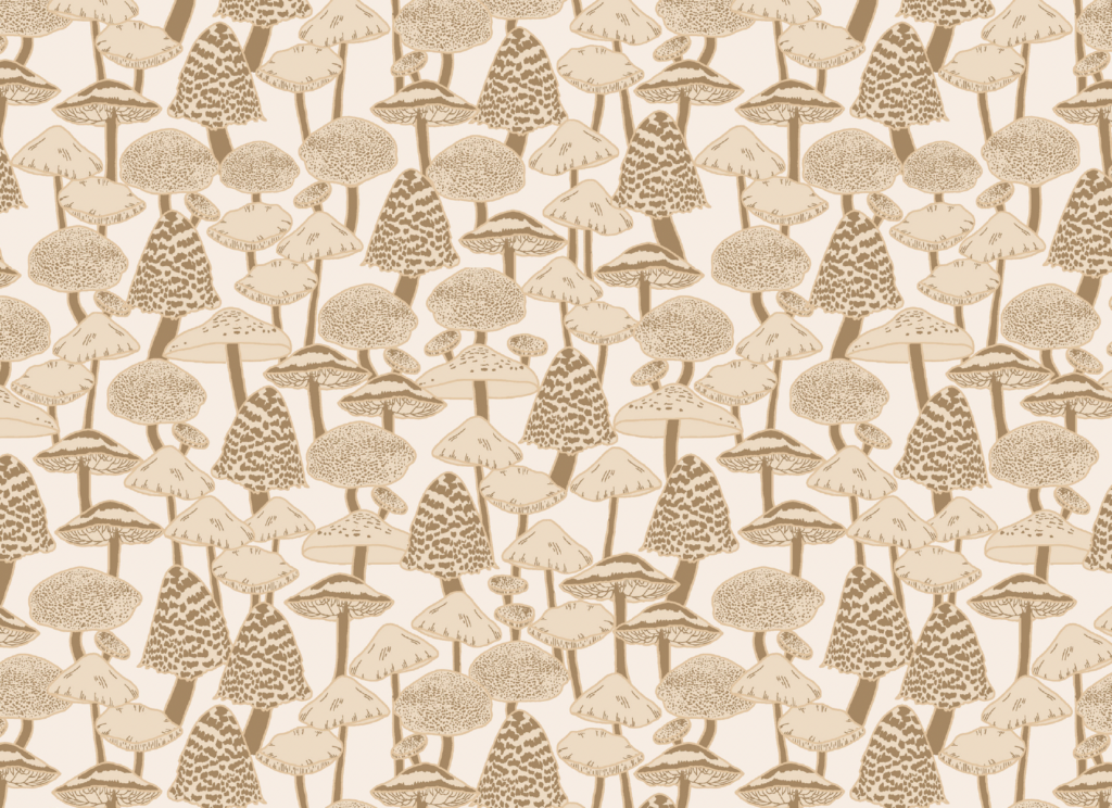 Mushroom love in Khaki by Atelier Danielle - Fall's enchantment fabric collections
