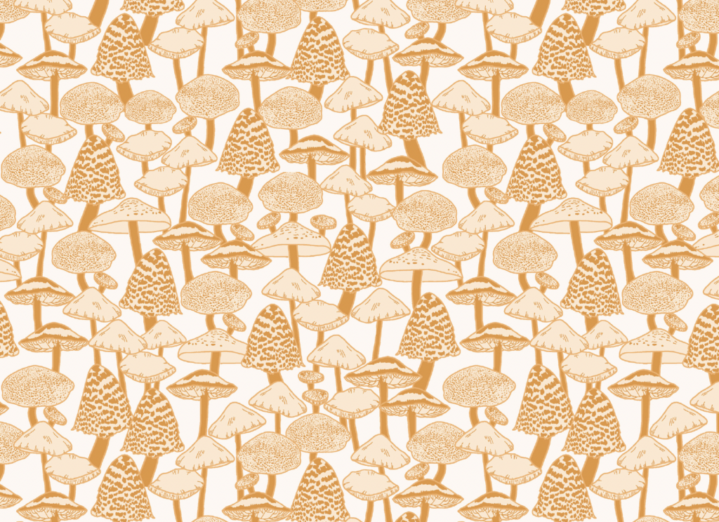 Mushroom love in Mustard by Atelier Danielle - Fall's enchantment fabric collections