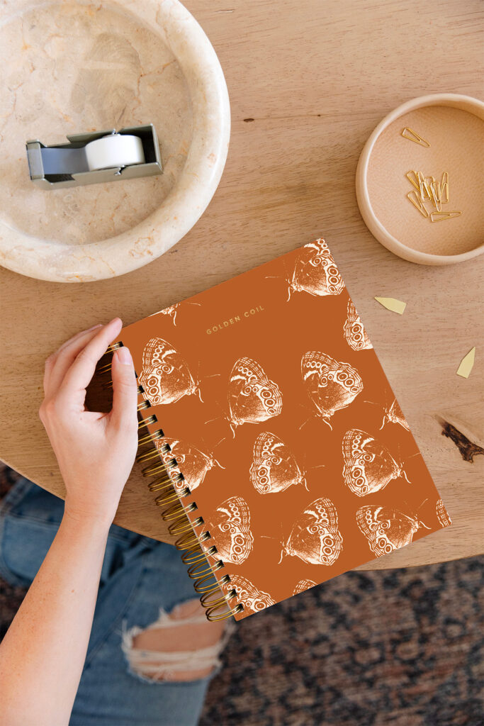 Notebook with butterfly print in terra cotta and beige by Atelier Danielle