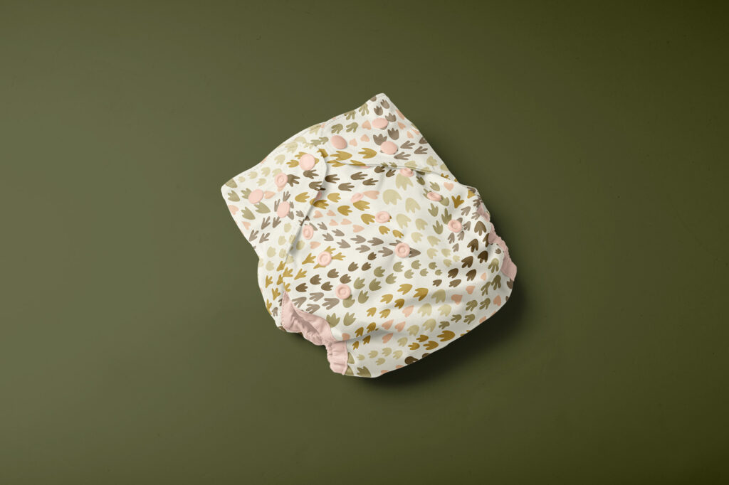 Cloth diaper with dinosaur footprint by Atelier Danielle