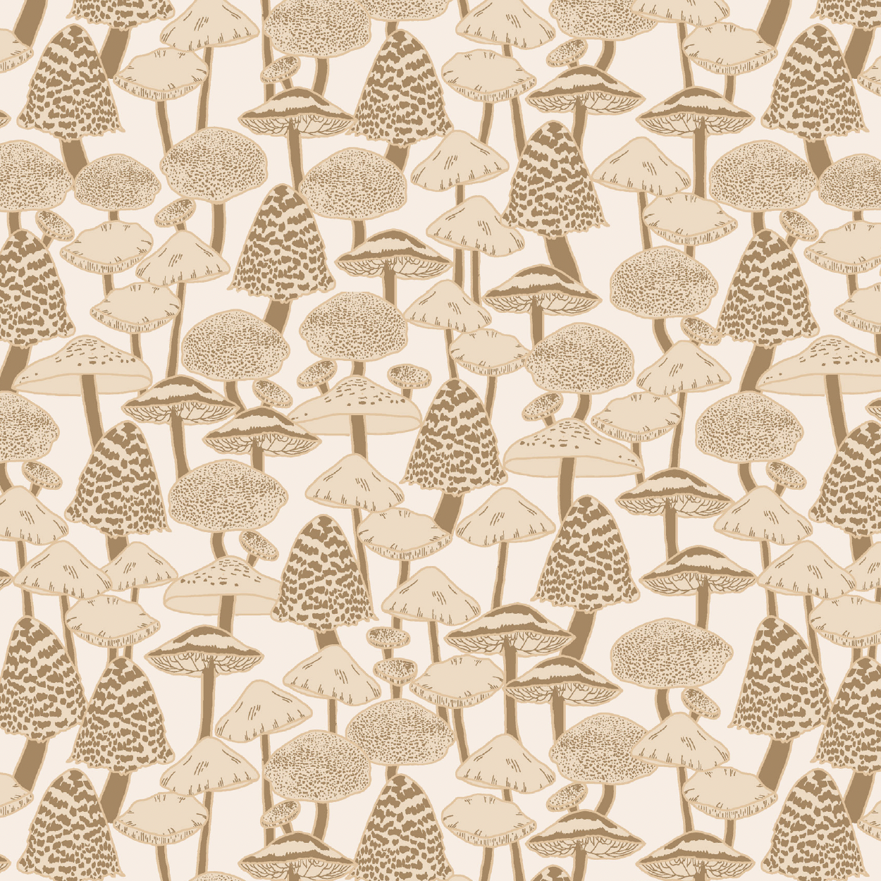 Mushroom love in Khaki by Atelier Danielle - Fall's enchantment fabric collections